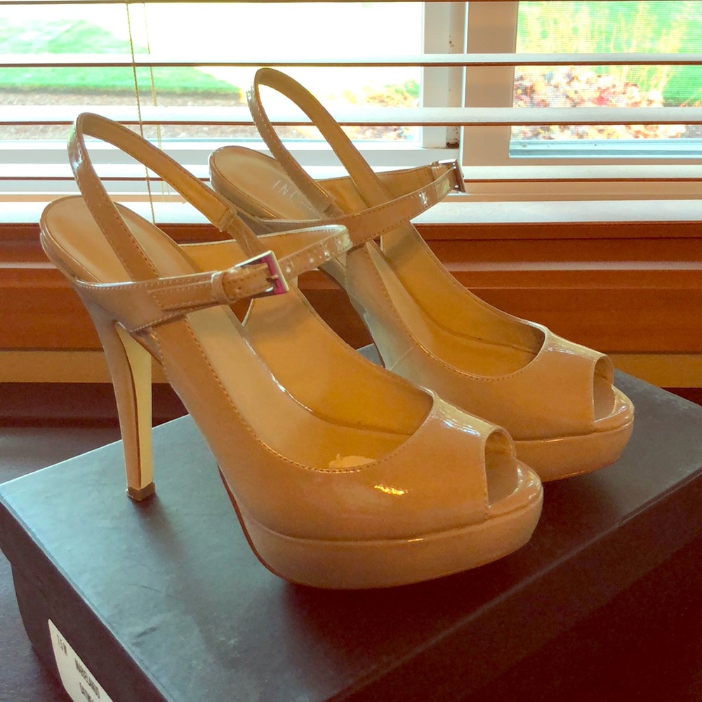 INC Oatmeal Patten Leather Platform Heel